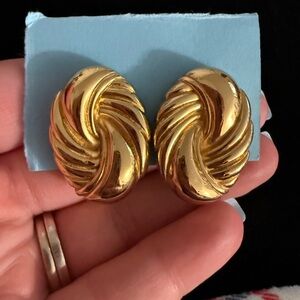 Vintage Christian Dior Shiny Gold Twisted Knot Clip-On Earrings
